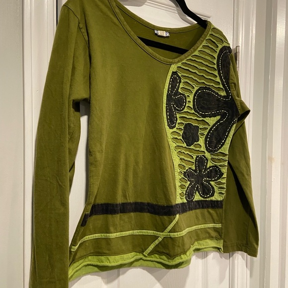 Mexicali Blues Size S Green Mixed Fabric Embroidered Boho Long Sleeve Top - Picture 6 of 11